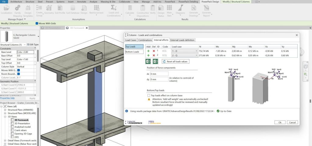 Loads, combinations from Revit automatically exported in Advance Design Model