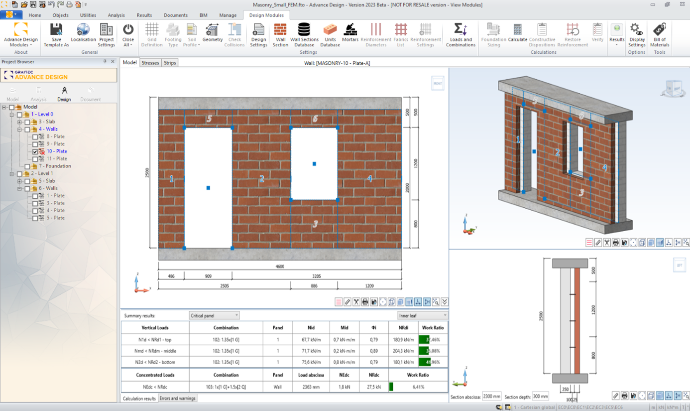 Modelling the section of masonry walls in Advance Design